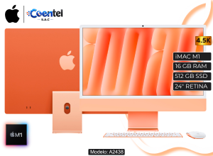 APPLE IMAC A2438 ORANGE 24" 4.5K CHIP M1, 16GB RAM, 512 GB SSD, 7 NÚCLEOS GRÁFICA + INCLUYE CAJA Y ACCESORIOS ORIGINALES + PROGRAMAS DISEÑO